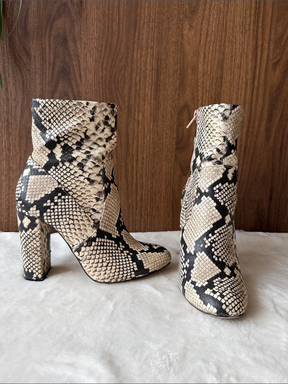 Call It Spring Snake-Print Chunky Heel Ankle Boots